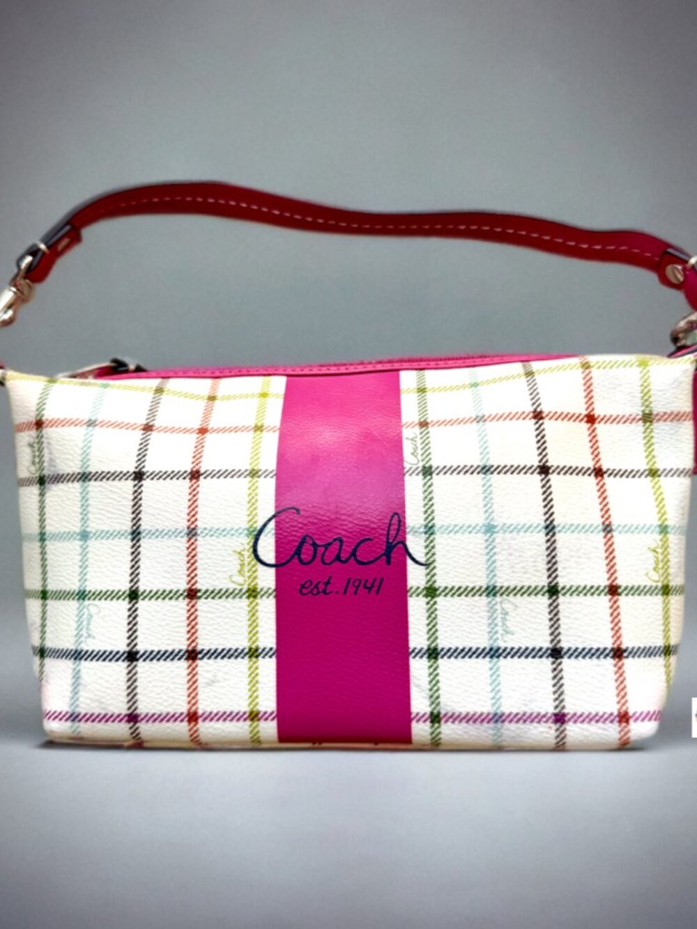 Coach Coated Canvas Heritage Stripe Tattersall Mini Hobo Bag